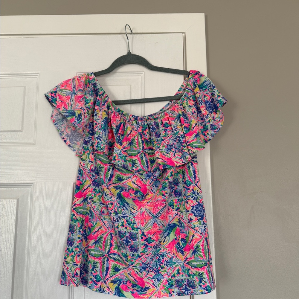 Lilly Pulitzer Pink Multi Floral Off-Shoulder Blouse